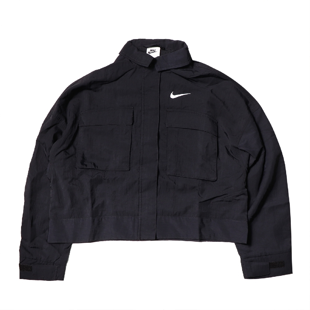 Nike 外套 NSW Essential Jacket 女款 短版 寬鬆 輕盈 利落 外出 穿搭 黑 白 DM6244-010