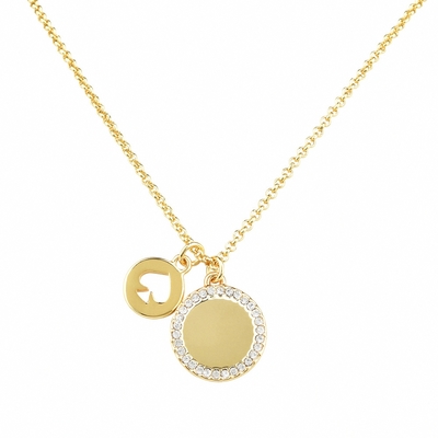 KATE SPADE The Spade Pave Charm 空心黑桃LOGO圓型吊墜鑽鑲飾項鍊(金)