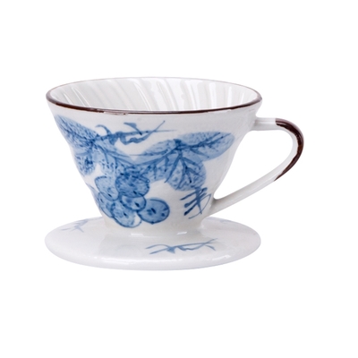 Tiamo日式風瀨戶燒陶瓷濾杯 V01 - 藍染葡萄(HG5548D)