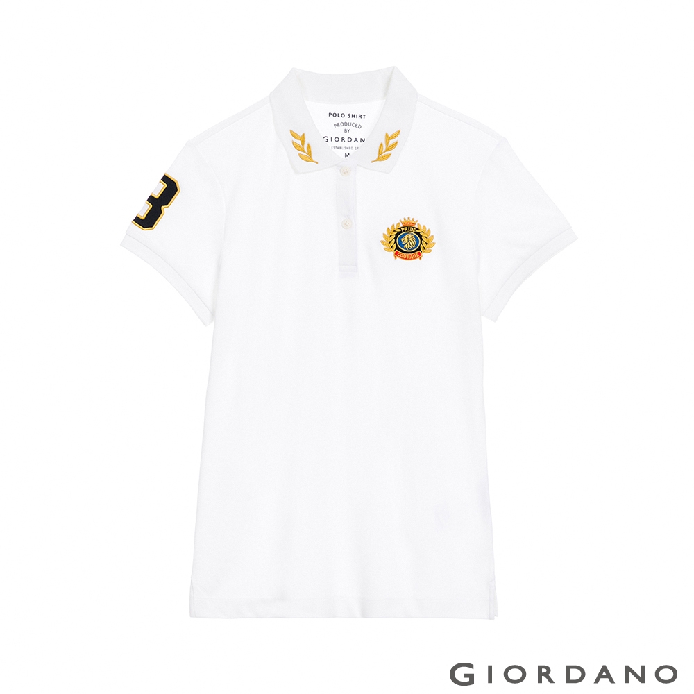 GIORDANO 女裝UNION JACK刺繡POLO衫 - 44 標誌白