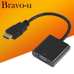 Bravo-u HDMI(公) to VGA(母) 鍍金接頭轉接器15cm(黑)
