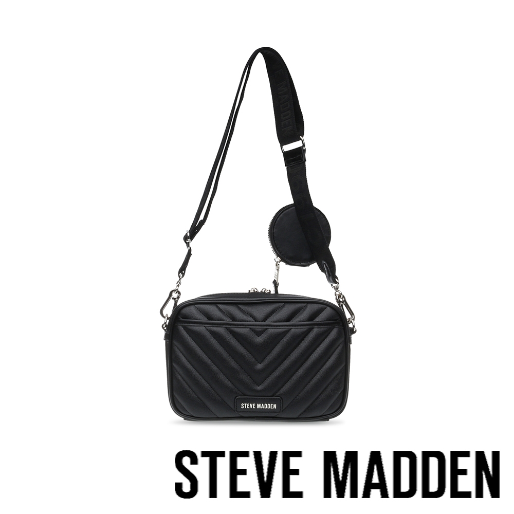 STEVE MADDEN-BZIRIA 斜壓紋皮質側背子母包-黑色