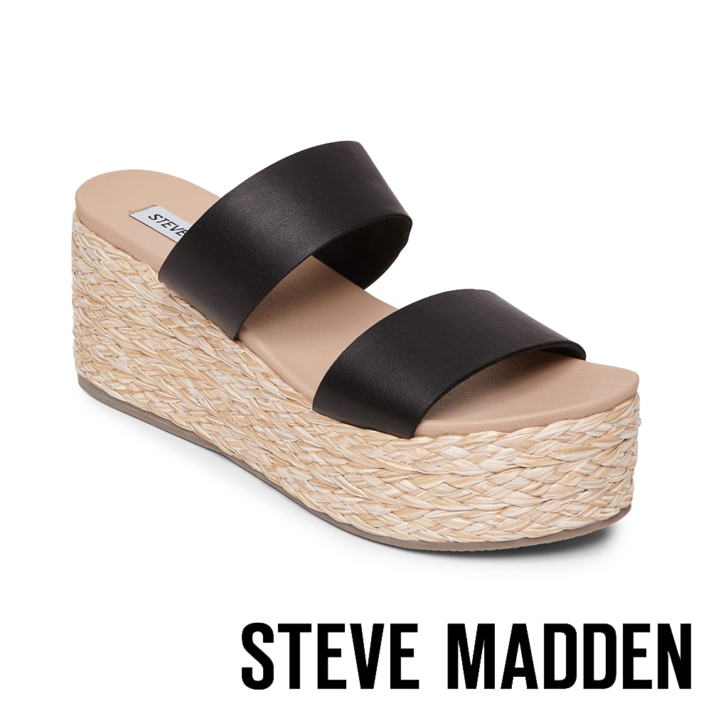 STEVE MADDEN-JOLTED 側邊鬆緊雙粗帶楔型拖鞋-黑色