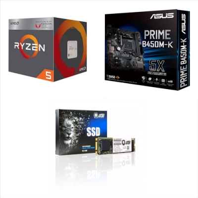 AMD R5 2400G+華碩 B450M主機板+512G M.2 SSD 組合