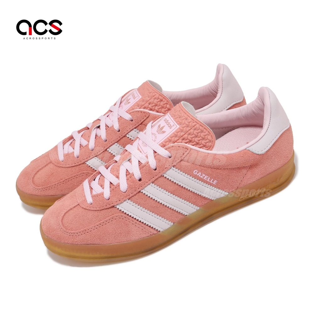 adidas 休閒鞋Gazelle Indoor W 女鞋粉橘麂皮低筒復古三葉草愛迪達