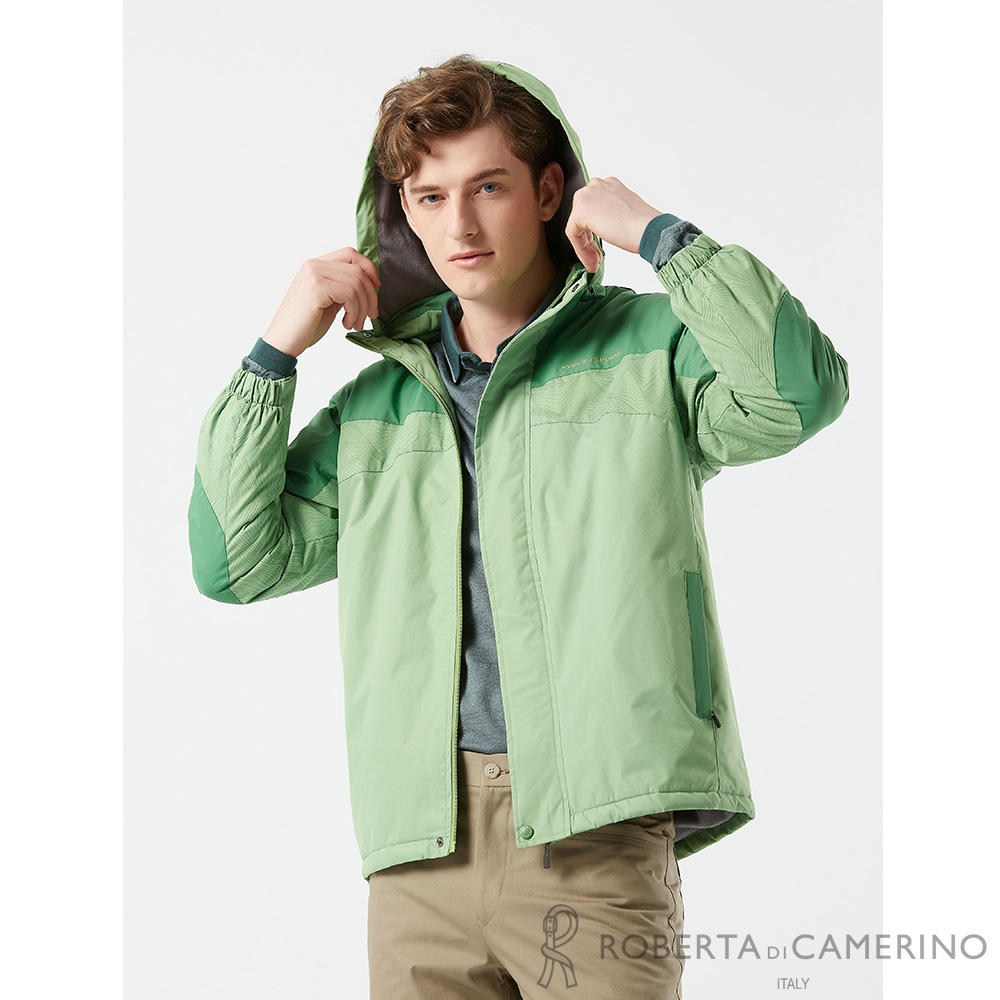 【ROBERTA 諾貝達】 秋冬男裝 綠色刷毛鋪棉外套-可拆式連帽款