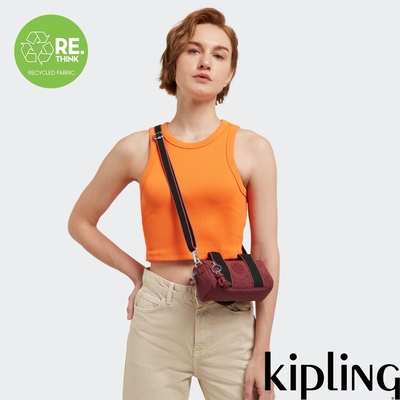 Kipling 勃根地鐵鏽紅輕巧圓筒手提肩背兩用包-BINA MINI