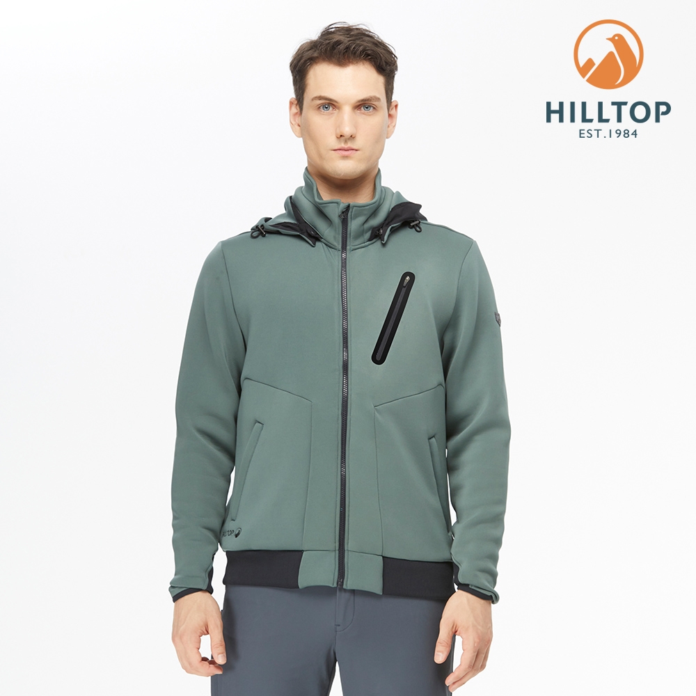Hilltop 山頂鳥 男款POLYGIENE抗菌保暖連帽刷毛夾克H24MK3綠