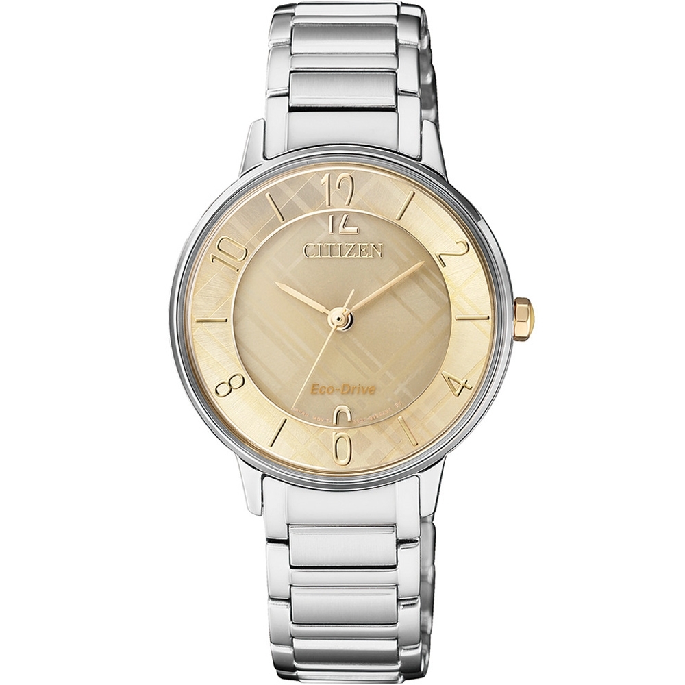 CITIZEN Eco-Drive光動能格紋女錶(EM0526-88X)31mm