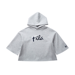 FILA KIDS #肆意極線 女童7分袖連帽T恤-麻灰5TET-8423