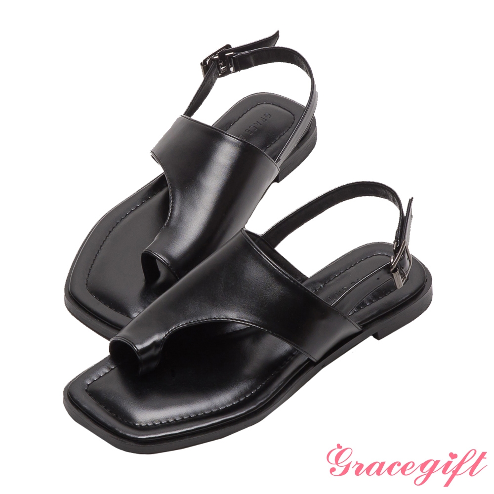 Grace gift-中性套趾平底涼鞋 黑 product image 1