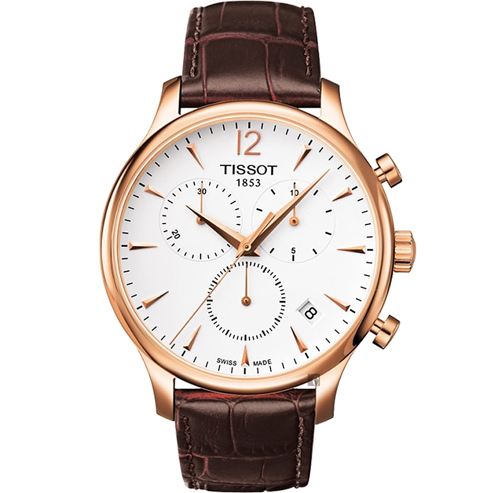 TISSOT 天梭 官方授權 Tradition 復刻計時腕錶 送禮首選-白x玫瑰金框/42mm T0636173603700