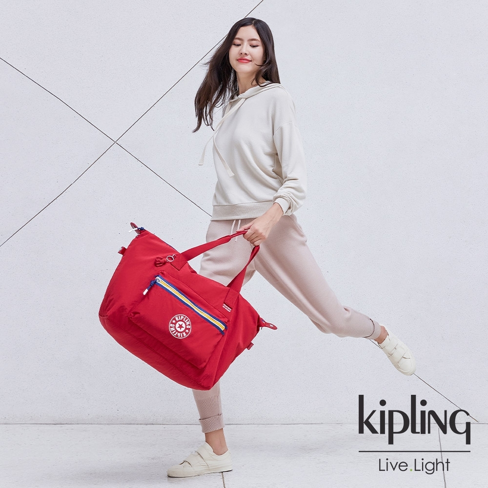 Kipling 熱情胭脂紅個性拉鍊手提肩背托特包-ART M P