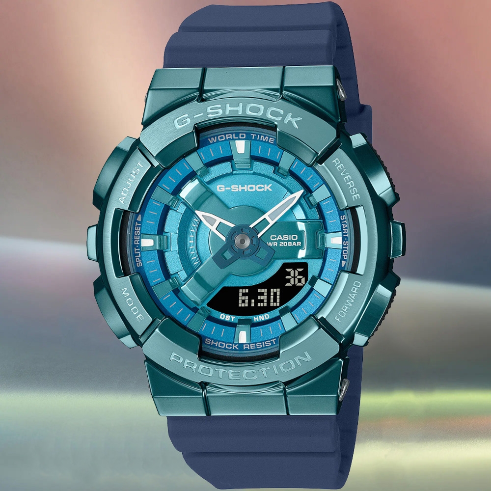 CASIO 卡西歐 G-SHOCK 多層次金屬 雙顯腕錶-藍 母親節 禮物 42mm / GM-S110LB-2A