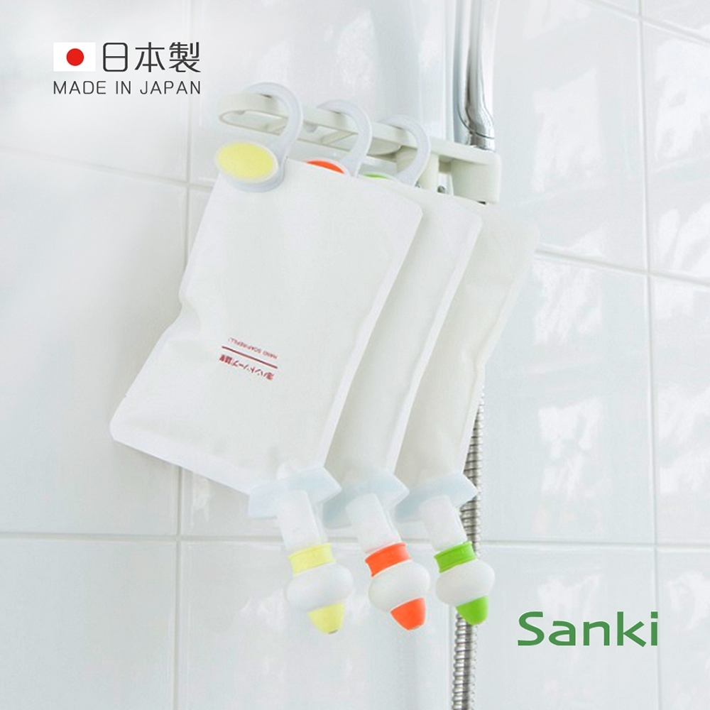 日本Sanki 日製補充包專用定量擠壓器-3入組-附掛架 (沐浴乳/洗髮精/潤髮乳補充包適用/免倒罐)