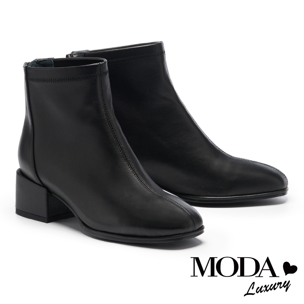 短靴 MODA Luxury 極簡時髦主義牛皮粗高跟短靴－黑