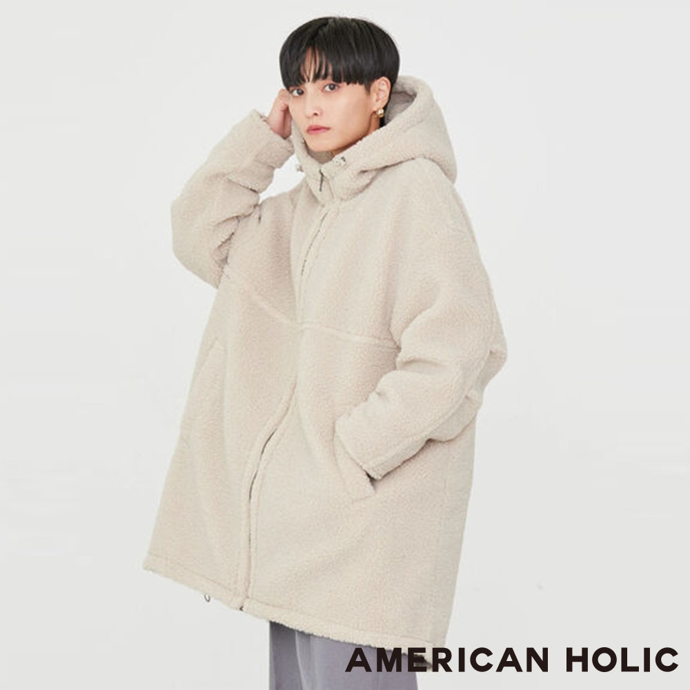 AMERICAN HOLIC 蓬鬆短毛抽繩連帽長版外套| 長版| Yahoo奇摩購物中心