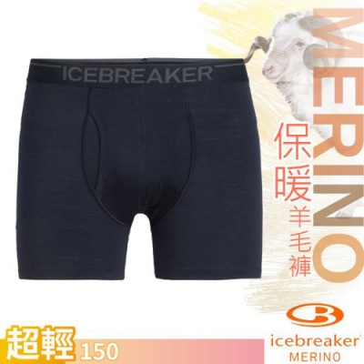 Icebreaker 男 Anatomica 美麗諾羊毛超薄款四角開口內褲_深海藍