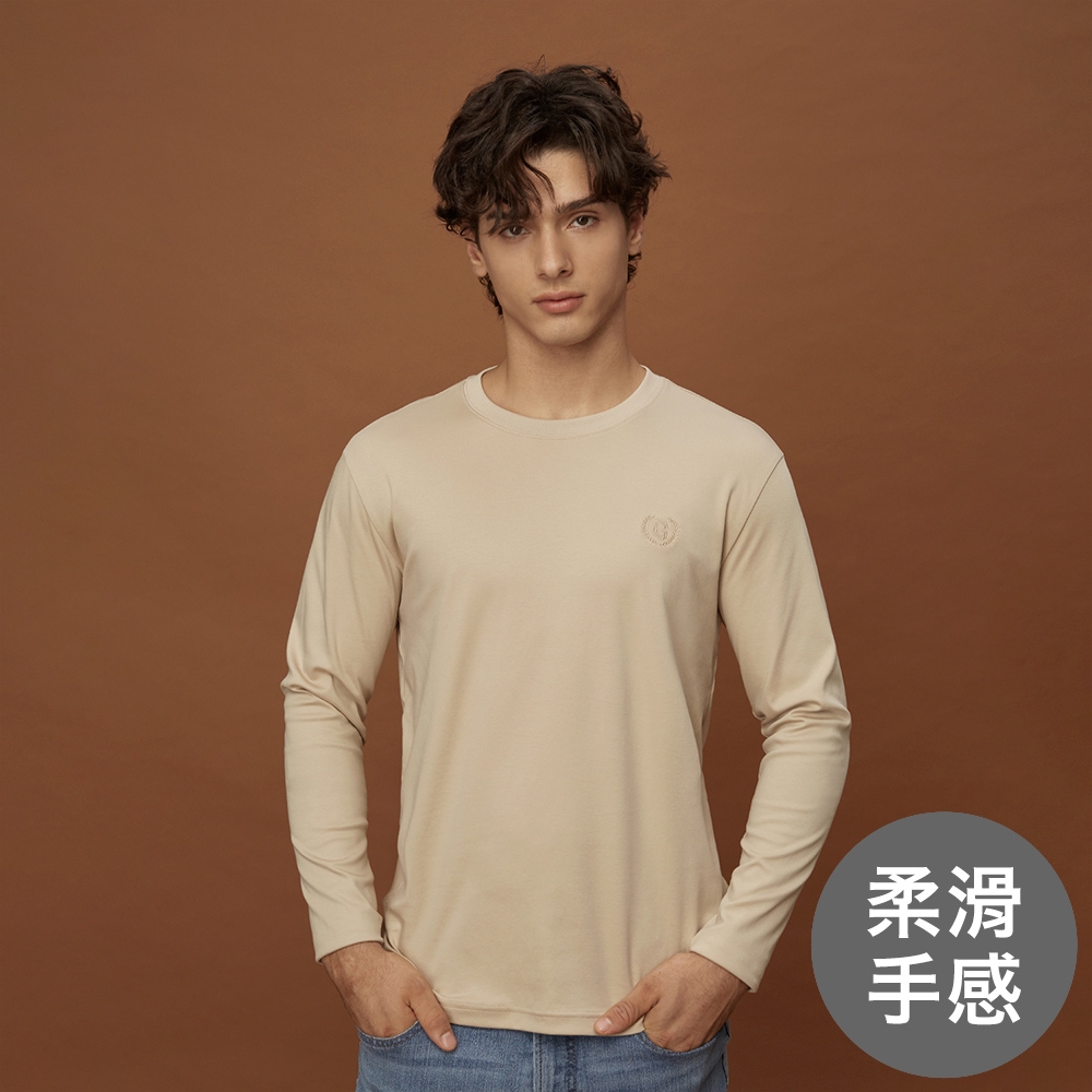 GIORDANO 男裝絲光柔滑長袖上衣 - 03 淺卡其