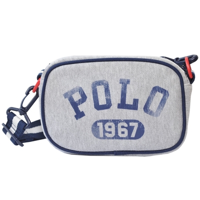 POLO Ralph Lauren 經典品牌LOGO圖騰斜背相機包(灰/深藍)