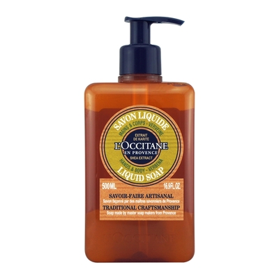 (即期品)L’OCCITANE 歐舒丹 乳油木馬鞭草潔手沐浴液式皂 500ml（效期至2025年01月.百貨公司貨）