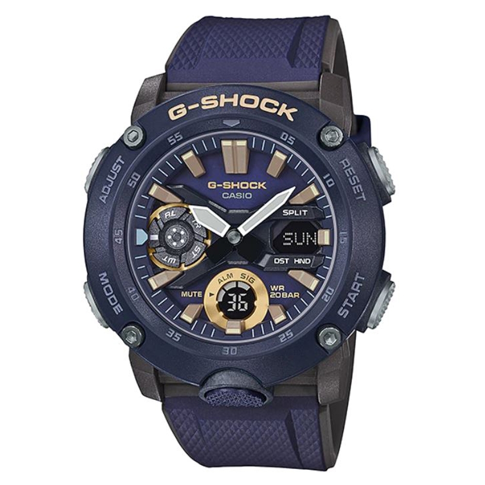 G-SHOCK 引領潮流碳纖維防護設計休閒腕錶-深藍(GA-2000-2A)51.2mm
