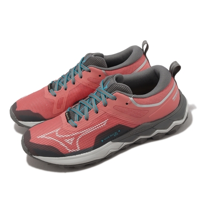 Mizuno 越野跑鞋 Wave Ibuki 4 GTX 女鞋 粉紅 灰 波浪片 防水塗層 輪胎大底 美津濃 J1GK2259-71