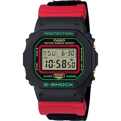 CASIO 卡西歐 G-SHOCK 紅武士 帆布錶帶手錶 送禮首選 DW-5600THC-1