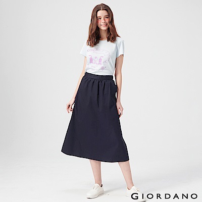 GIORDANO 女裝純棉素色簡約長裙-67 標誌海軍藍