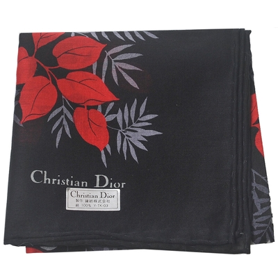 DIOR Christian Dior 100%棉繽紛花朵圖騰品牌字母LOGO帕領巾(黑系)