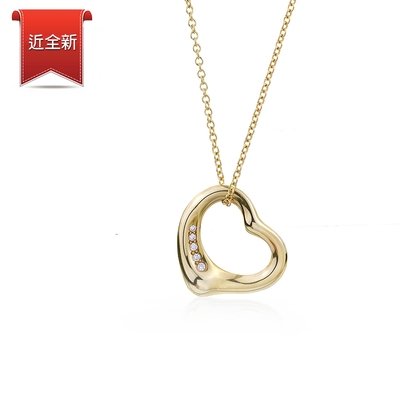 二手品 Tiffany&Co. Open Heart 愛心鑲5鑽18K黃金項鍊-16mm