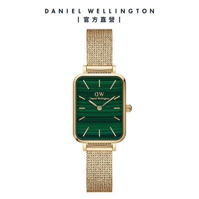 Daniel Wellington DW 手錶 Quadro Evergold 20X26mm香檳金麥穗式金屬編織小方錶-綠錶盤-香檳金框 DW00100561