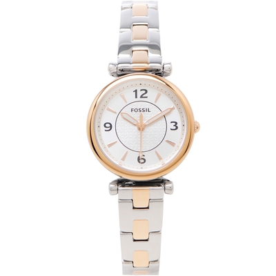 FOSSIL 甜美風格款不鏽鋼錶帶手錶(ES5201)-銀色面x玫瑰金色與銀色/28mm