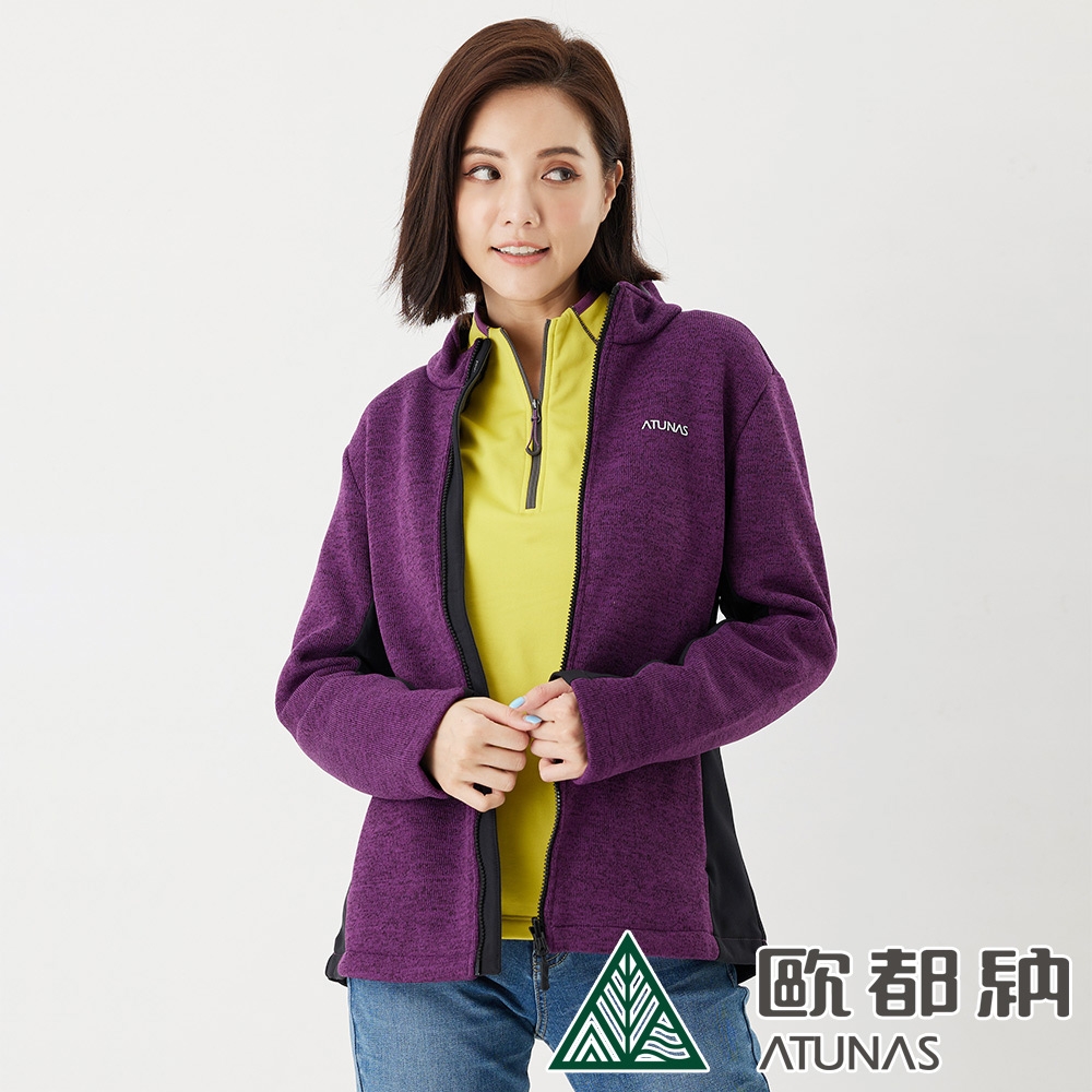 【ATUNAS 歐都納】女款質感刷毛抗風透氣彈性保暖毛感風外套A-G1842W深紫