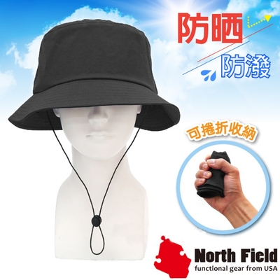 North Field 經典款 防水防曬中盤帽(帽圍可調) 休閒帽.圓盤帽.遮陽帽.運動帽_曜岩黑