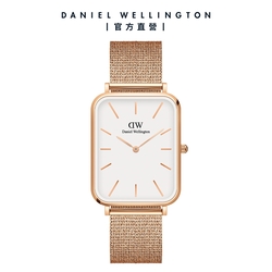 Daniel Wellington DW 手錶 Quadro Pressed Melrose 29X36.5 玫瑰金麥穗式金屬編織大方錶 DW00100465