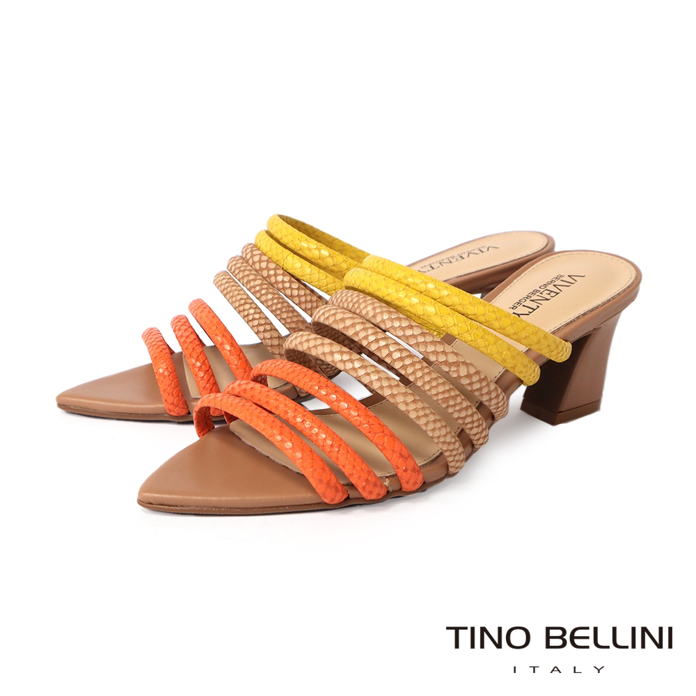 Tino Bellini 巴西進口絢麗多彩牛皮壓紋尖頭涼拖鞋