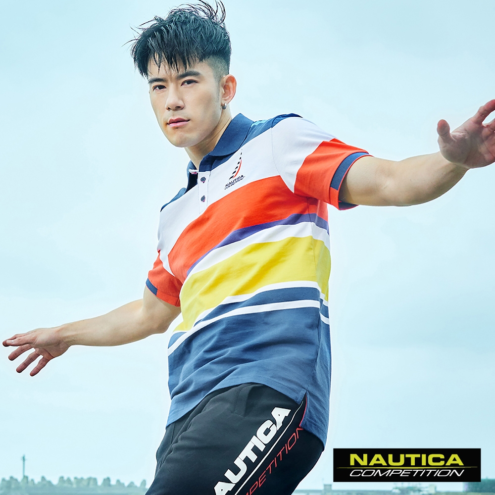 Nautica COMPETITION男裝炫彩條紋短袖POLO衫- 藍色