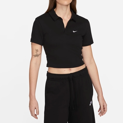 NIKE 上衣 女款 短袖上衣 運動 AS W NSW ESSNTL SS POLO CRP TO 黑 DV7885-010(3S3075)