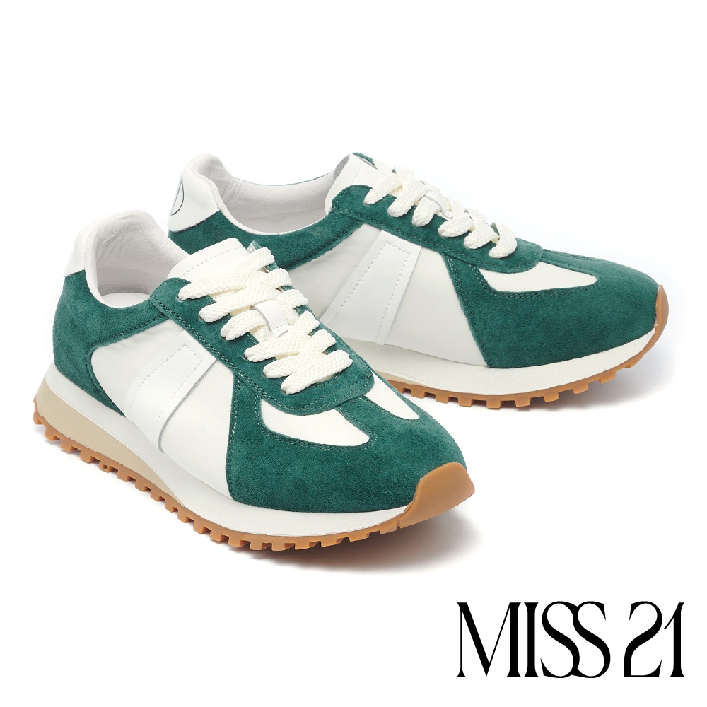 休閒鞋 MISS 21 率性百搭撞色異材質綁帶厚底休閒鞋－綠