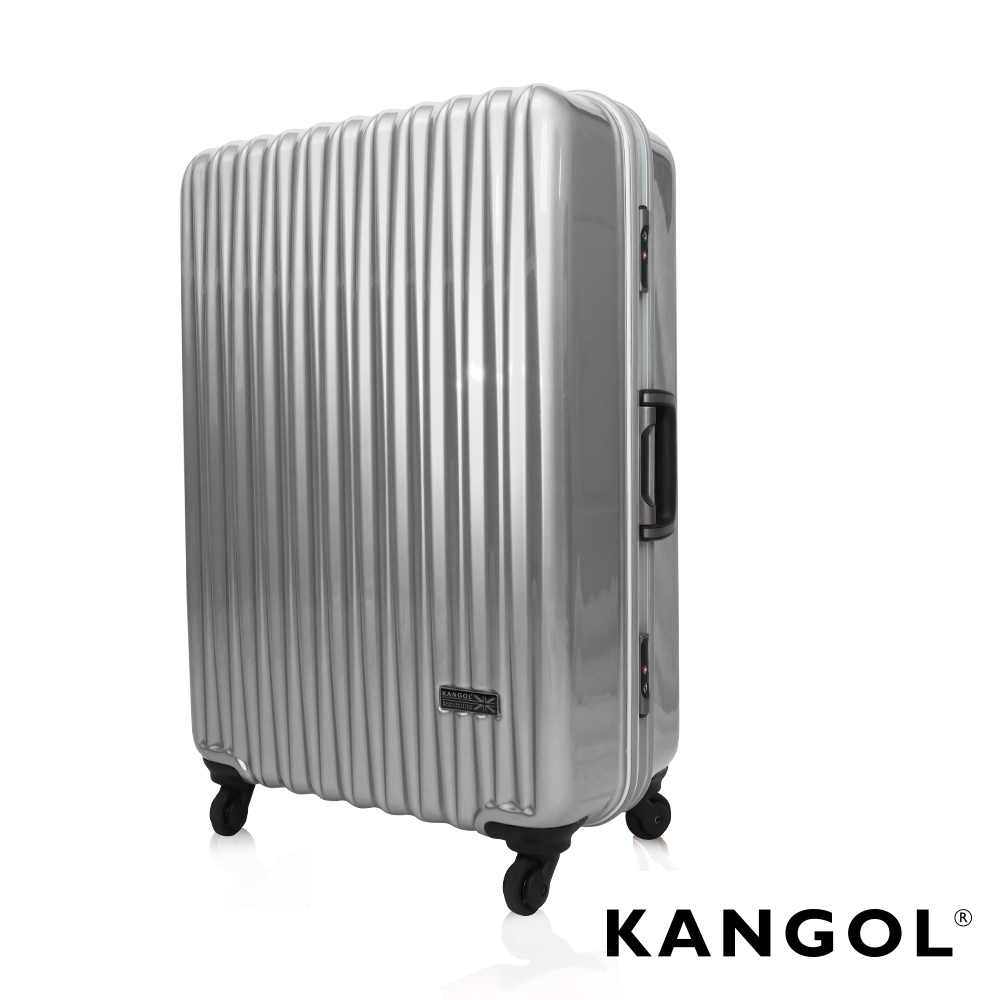 福利品 KANGOL 光雕冰錐系列-26吋輕量PC鏡面鋁框行李箱-極光銀