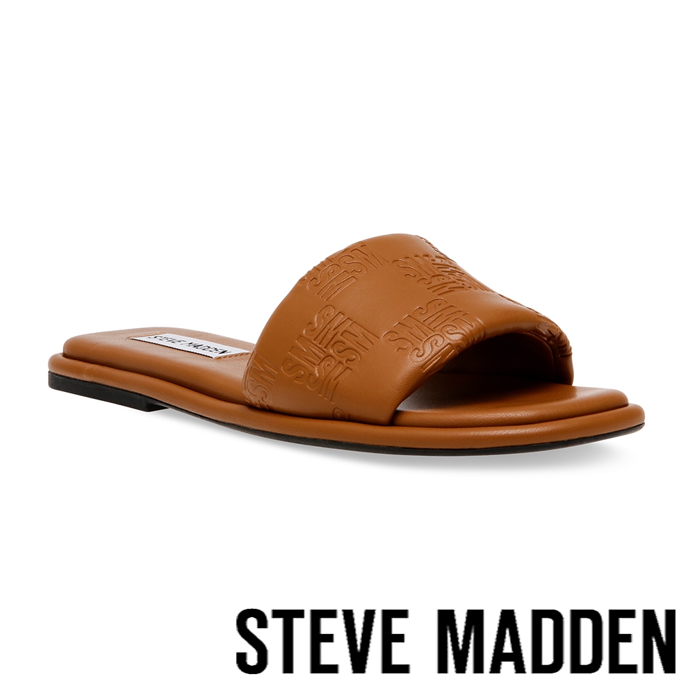STEVE MADDEN-NEARBY 壓紋皮質平底拖鞋-棕色