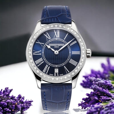 Frederique Constant 康斯登經典 鑽石 藍色錶盤 藍色皮革 女錶 手錶 禮物FC-220MN3BD6