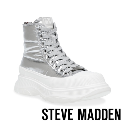 STEVE MADDEN-CASTER 厚底綁帶中筒休閒鞋-銀色