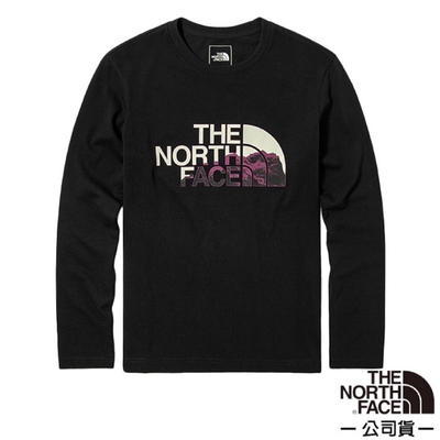 The North Face 男款 胸前山景品牌印花圓領長袖上衣_黑色