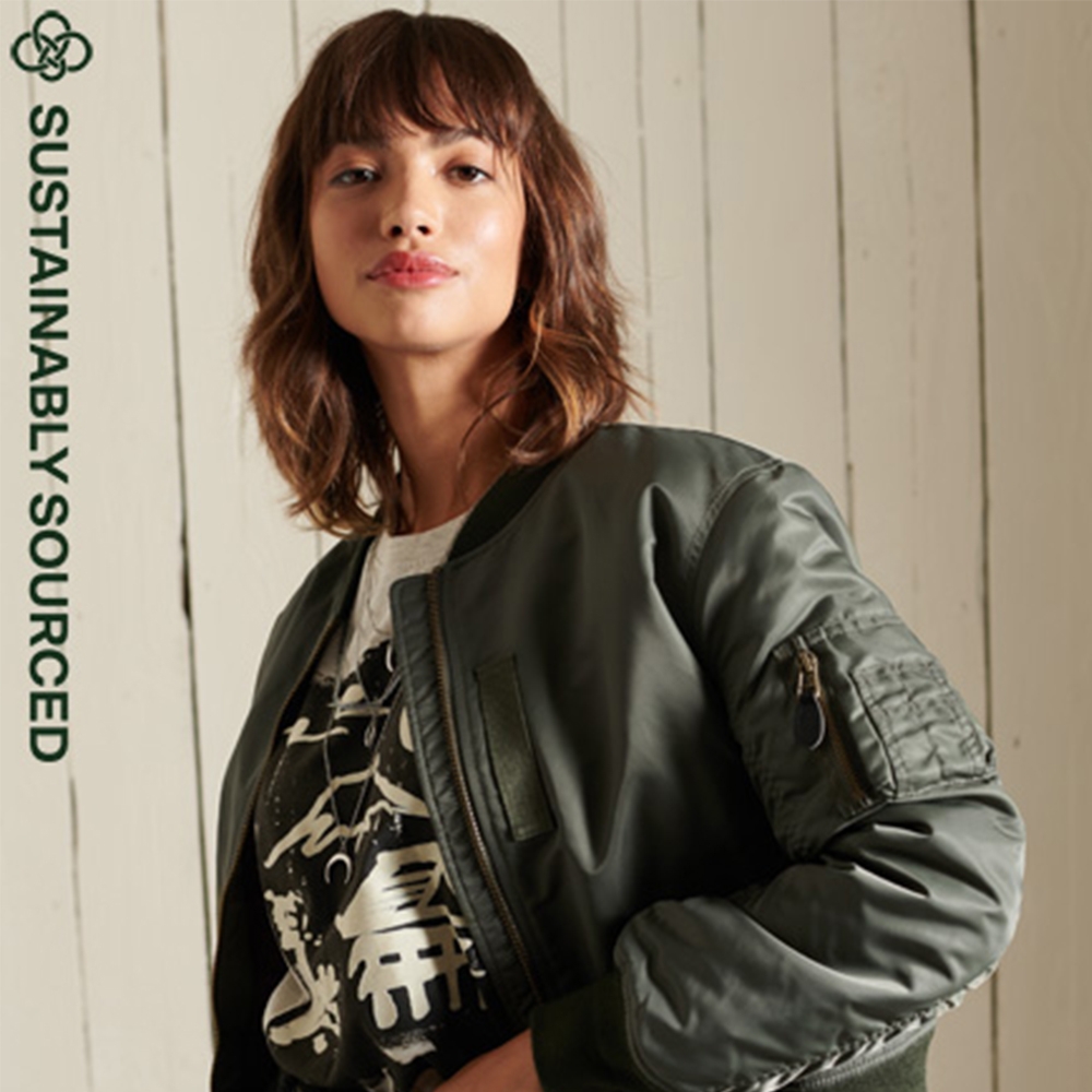 SUPERDRY 女裝 長袖外套 飛行夾克 MA1 BOMBER Burnt 綠