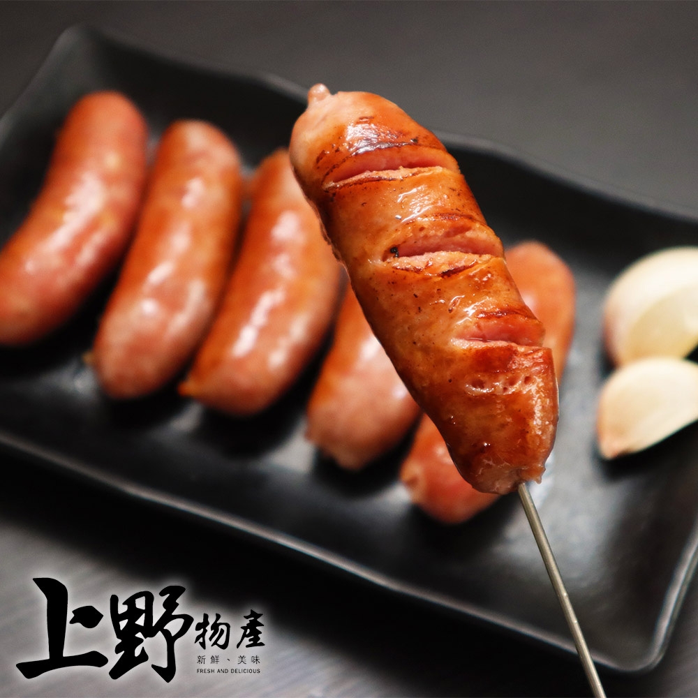 (任選)【上野物產】糯香爽口糯米香腸(300g±10%/5條/包) x1包 (1包共5條) 火腿 熱狗 豬肉