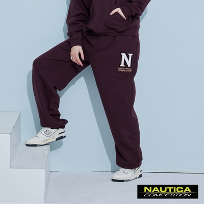 Nautica女裝 COMPETITION系列寬鬆版刷絨品牌LOGO休閒長褲-咖啡