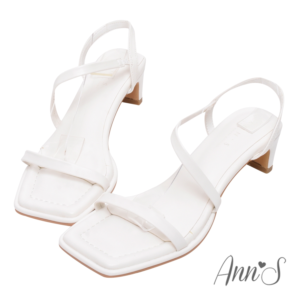 Ann’S美化腳版加圍邊-性感曲線拉帶扁跟方頭涼鞋4.5cm-白