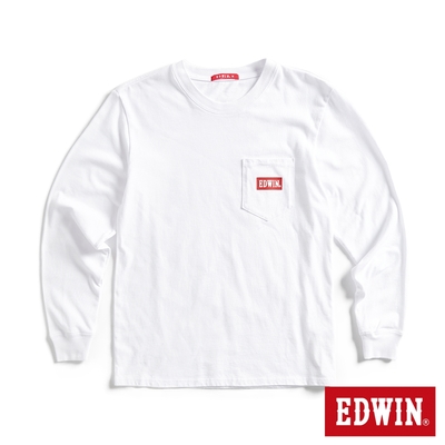 EDWIN 口袋BOX LOGO長袖T恤-男-白色